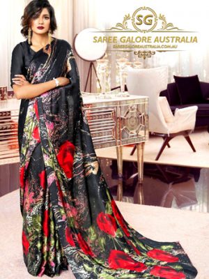 Digital Printed Satin Saree @ Saree Galore Australia