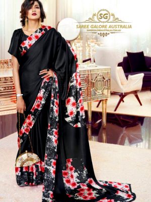 Digital Printed Satin Saree @ Saree Galore Australia