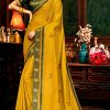 Exclusive Designer Mustard Yellow and Green Embroidery Saree @ Saree Galore Australia