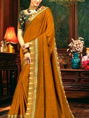 Excusive Designer Mustard Yellow Embroidery Saree