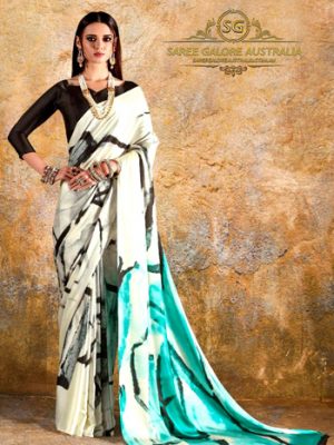 Digital Printed Satin Saree @ Saree Galore Australia