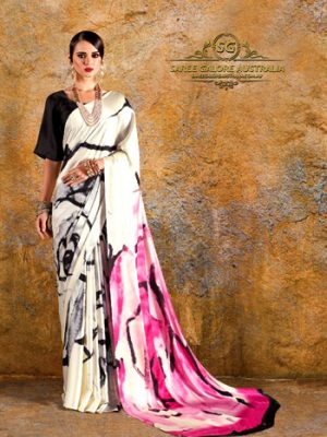 Digital Printed Satin Saree @ Saree Galore Australia