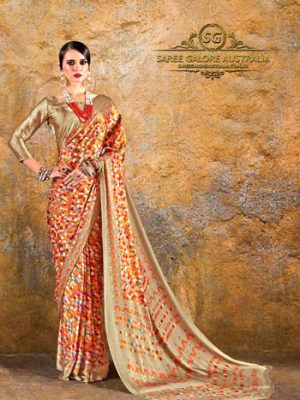 Digital Printed Satin Saree @ Saree Galore Australia