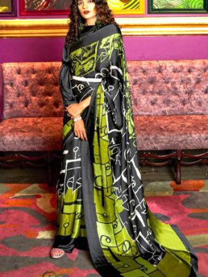 Digital Printed Satin Saree @ Saree Galore Australia