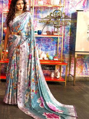 Digital Printed Satin Saree @ Saree Galore Australia