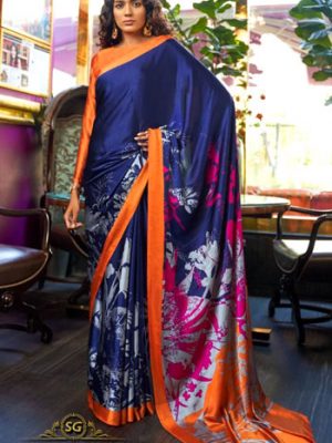 Digital Printed Satin Saree @ Saree Galore Australia