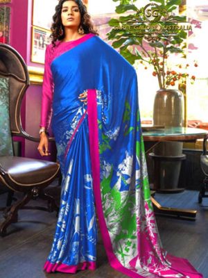 Digital Printed Satin Saree @ Saree Galore Australia